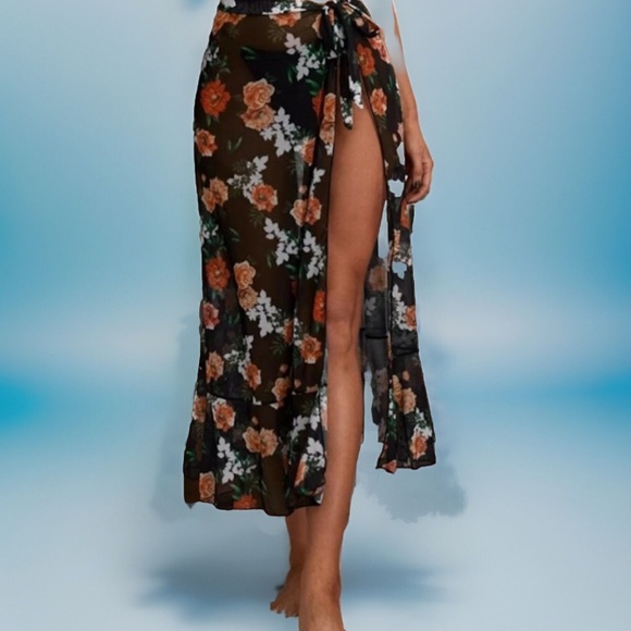 Beautiful Floral OSFM Open Up & Tie On Side Slit 4 Legs Swimsuit/Beach/Cover Up - Picture 5 of 9